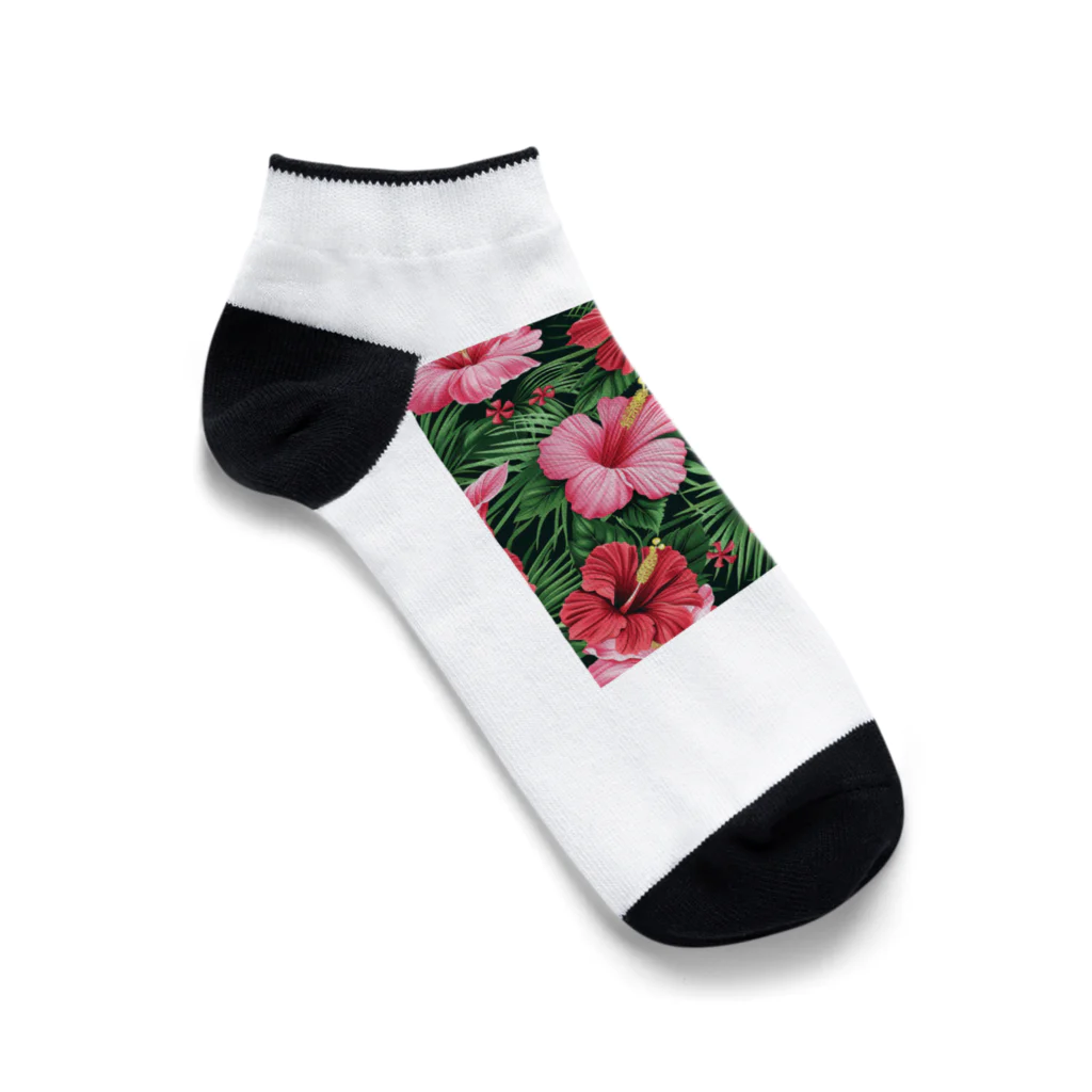 オンラインショップイエローリーフの赤色の花ハイビスカス Ankle Socks