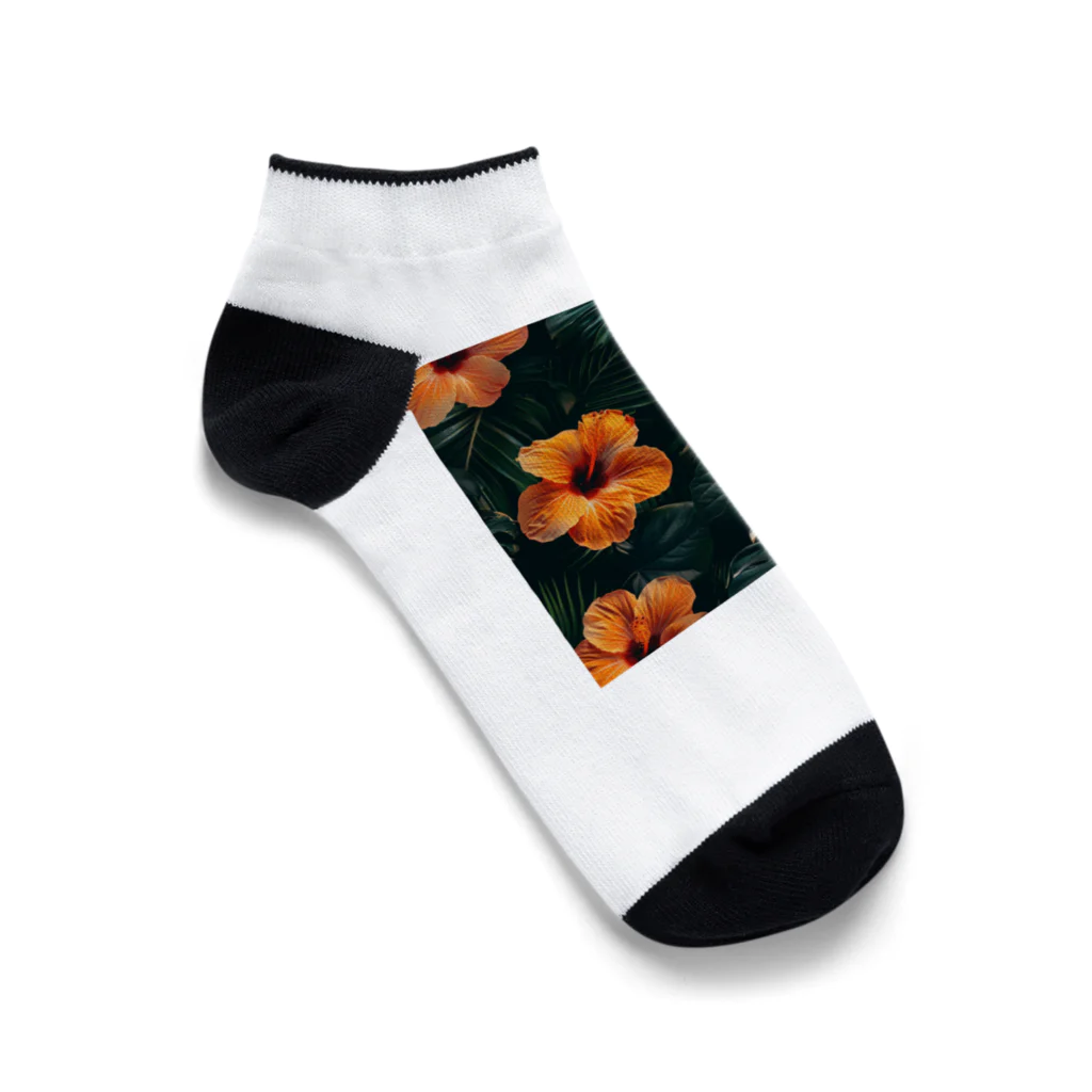 オンラインショップイエローリーフのオレンジ色のハイビスカスの花 Ankle Socks