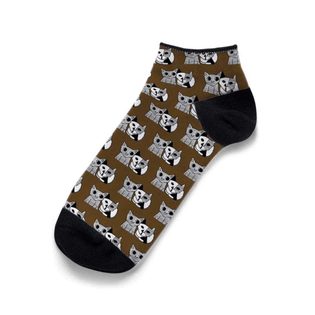 宇宙の真理ナビゲーターSunsCrystal's Shopの【猫×ブラウン】ごろはながごろごろ Ankle Socks