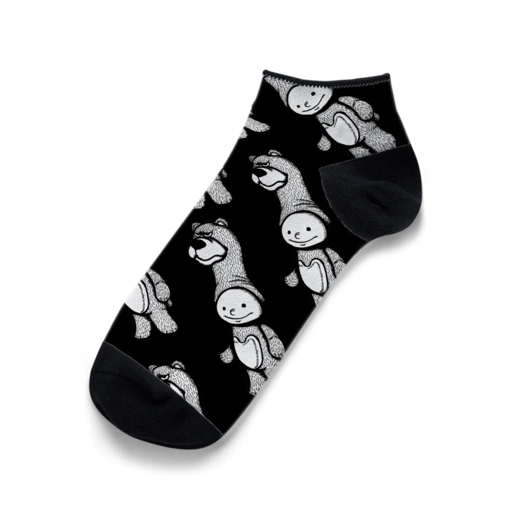 筆ペン画家 原良輔の着ぐるみくん大集合（黒） Ankle Socks