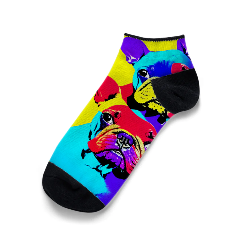 TakashiSのVivid Quartet of French Bulldogs Ankle Socks