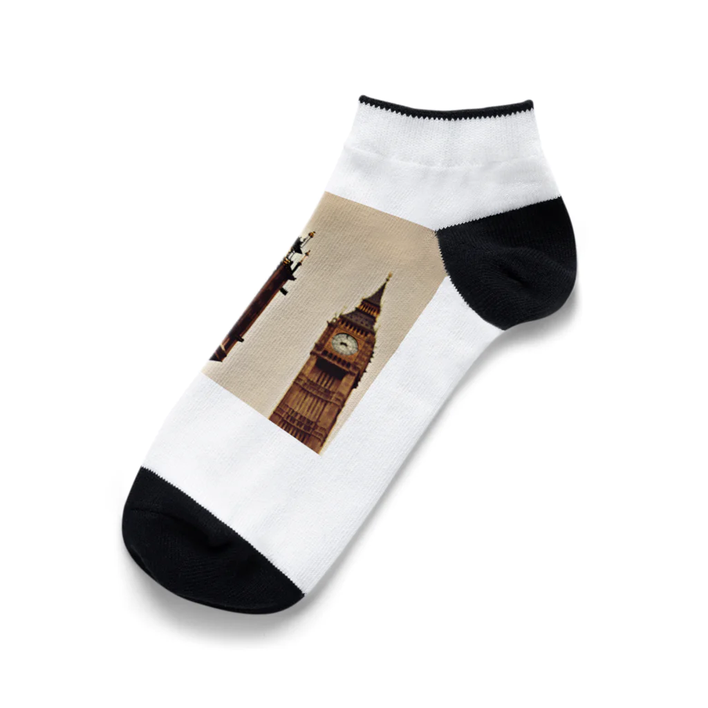 K-K123456のレトロなビックベンのイラストグッズ Ankle Socks