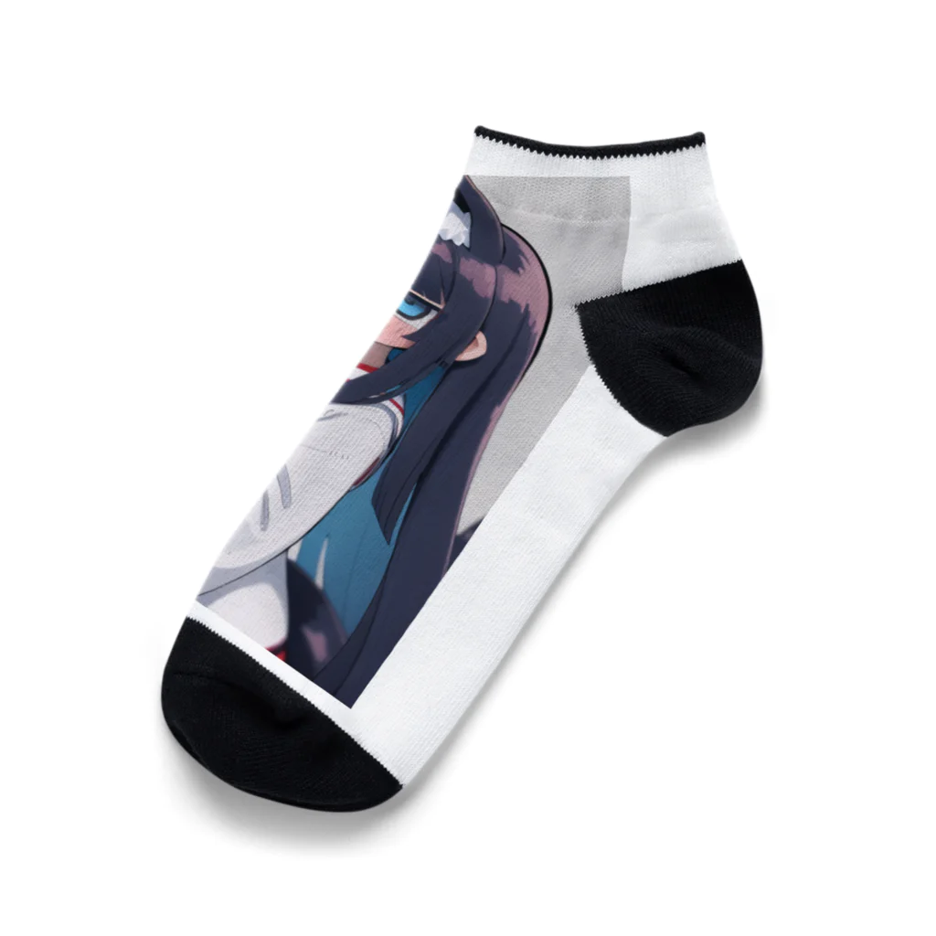 ケモ耳美少女キツネちゃん（AIart）の紺色の髪のキツネの女の子 Ankle Socks