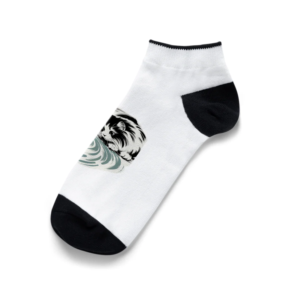 MakotOの猫と鯉（水墨画風） Ankle Socks