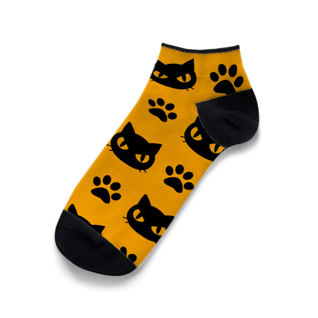 mkumakumaの黒猫と足跡黄 Ankle Socks