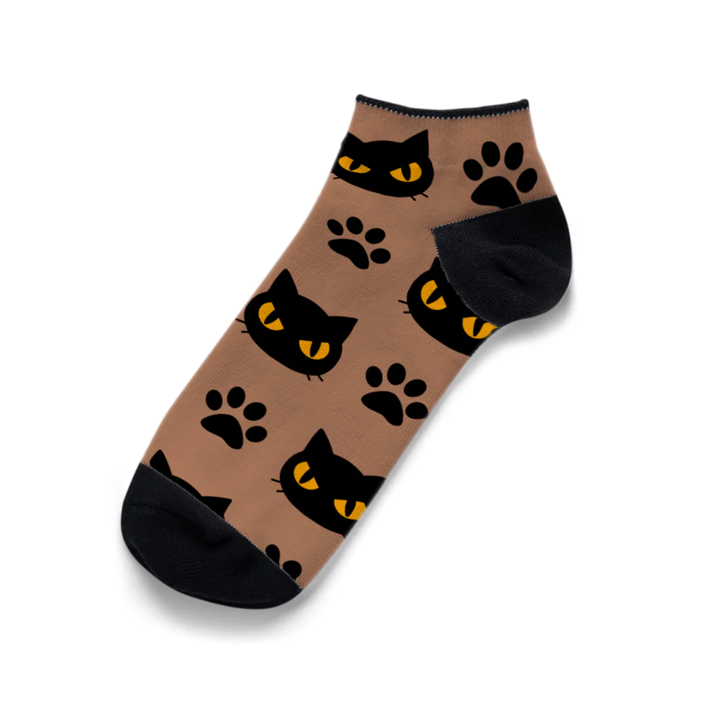 mkumakumaの黒猫と足跡モカ Ankle Socks