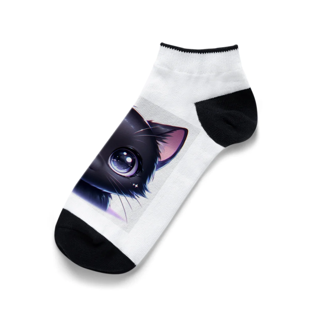 niko&PANDA shopのかわいい黒猫のクローズアップイラスト Ankle Socks