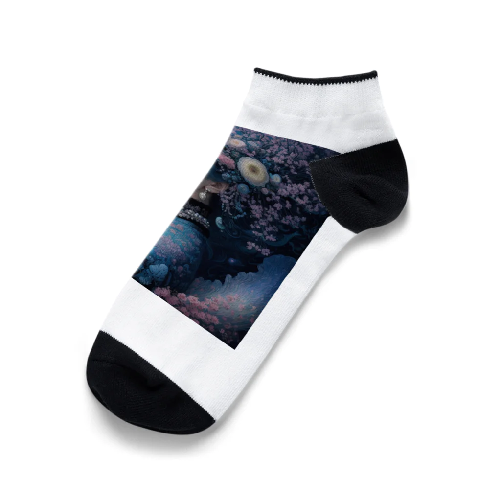 ZZRR12の「夜桜の幻想：桜の精霊」 - "Night Sakura Fantasia: Spirit of the Cherry Blossom" Ankle Socks