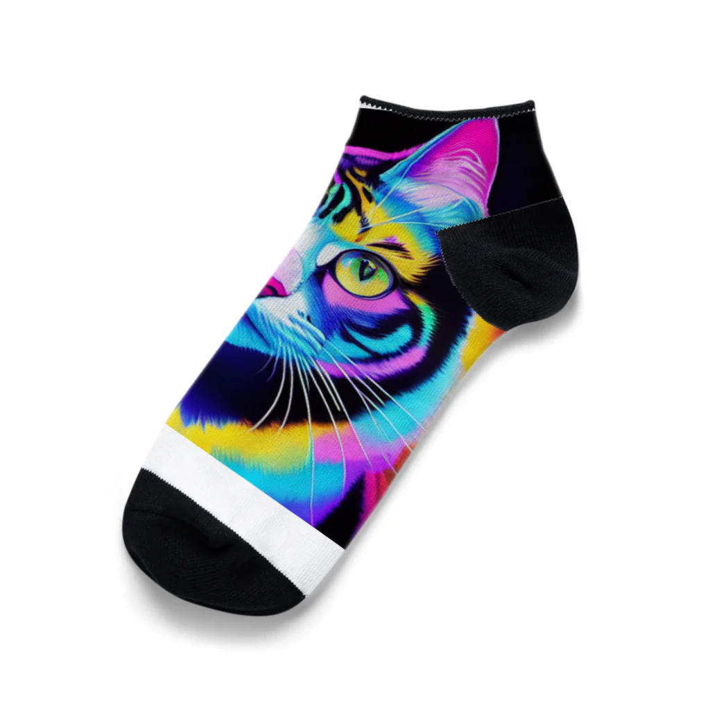 629_CAT_ARTのカラフルサイバーキャット vol2 Ankle Socks