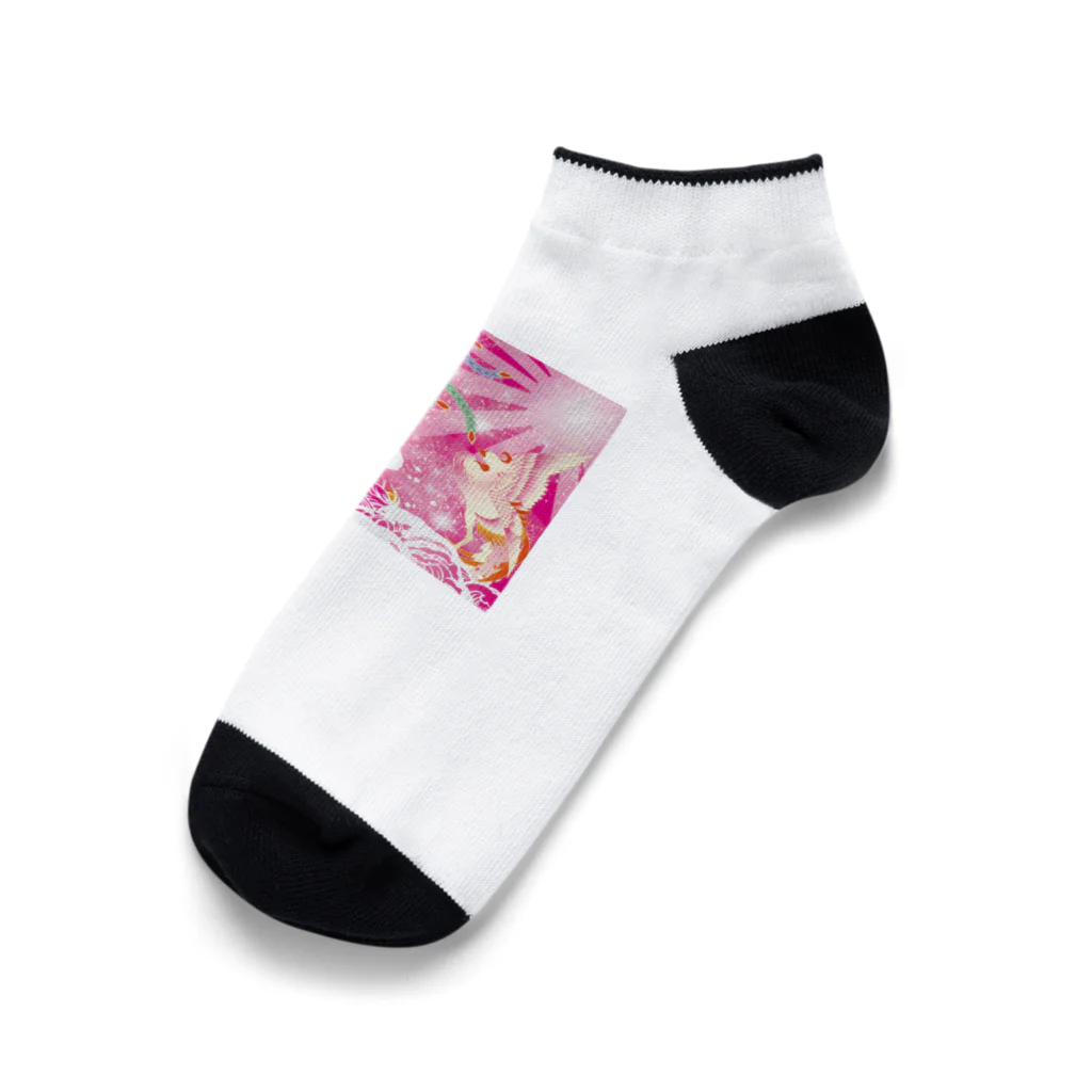 大漁旗　和柄のshopのピンク鳳凰　波　和柄 Ankle Socks