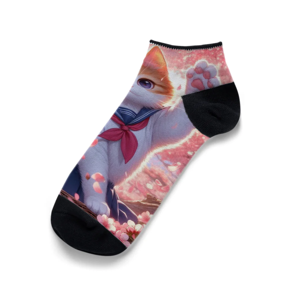 ParadigmStar　パラダイムスターの桜咲く華の学生猫 hana Ankle Socks