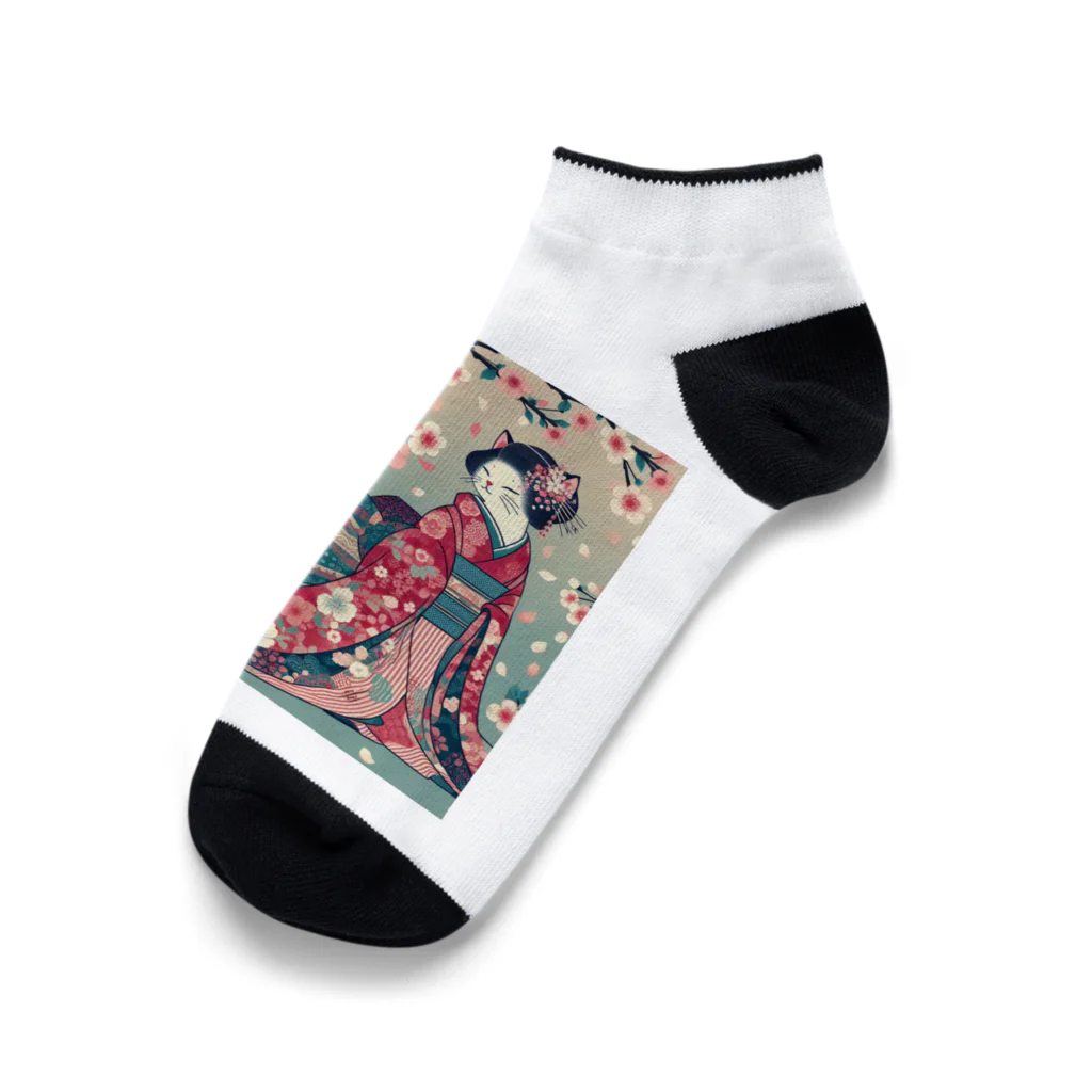 ParadigmStar　パラダイムスターの和風cat 見返り桜 Ankle Socks