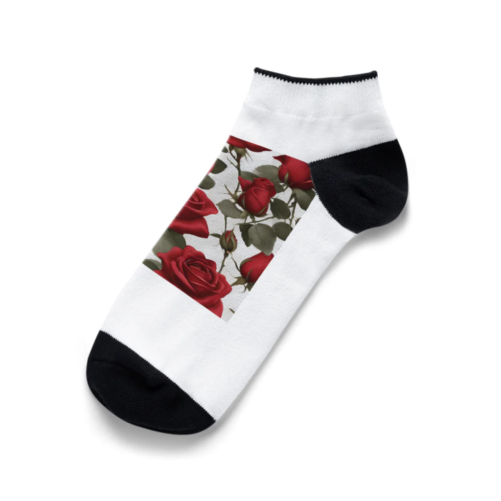 1123liliのサテンレッドの薔薇 Ankle Socks