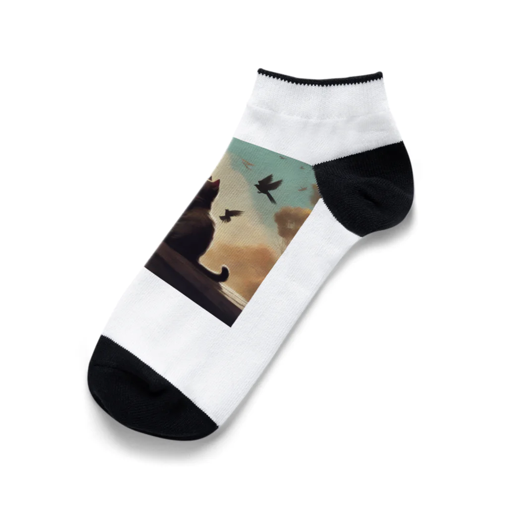 スウィート・アニマル・アートのクール黄昏れ猫ちゃん Ankle Socks