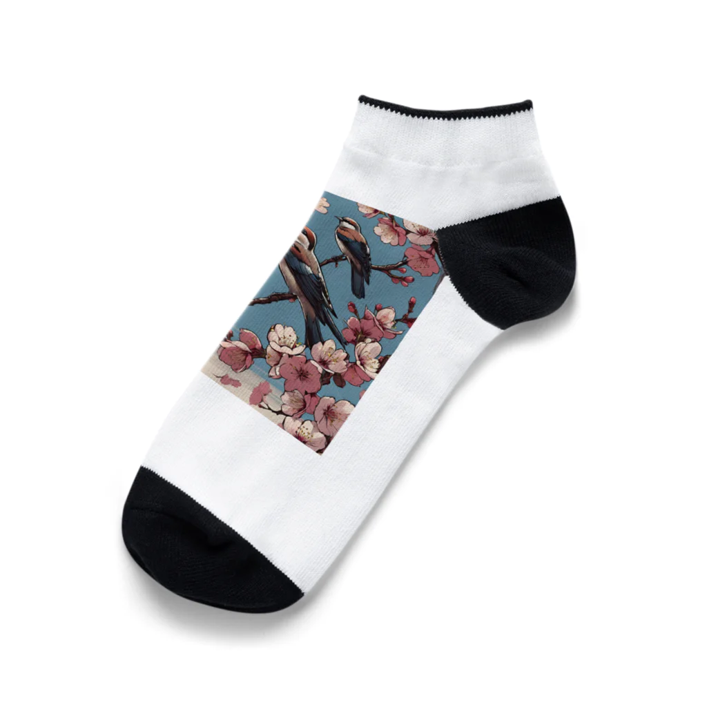 ウェブエンパイアの桜と雀（Cherry blossom & sparrow)  01 Ankle Socks