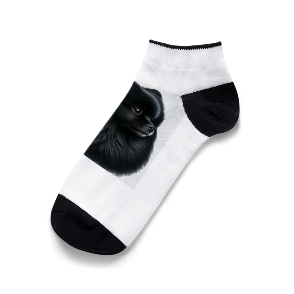 動物大好きの黒いポメラニアン Ankle Socks