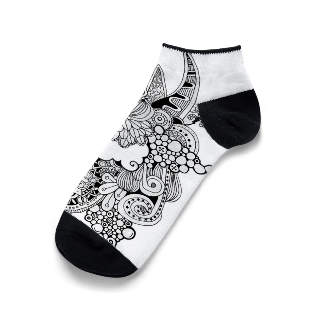 iso2024のゼンタングル　花と円 Ankle Socks