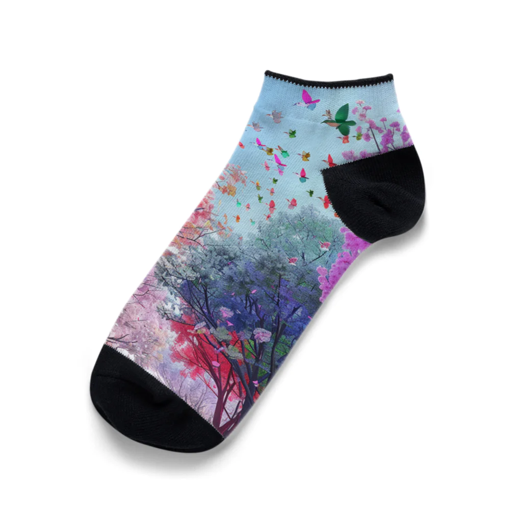 AQUAMETAVERSEの自然の美しい木々と鳥　なでしこ1478 Ankle Socks