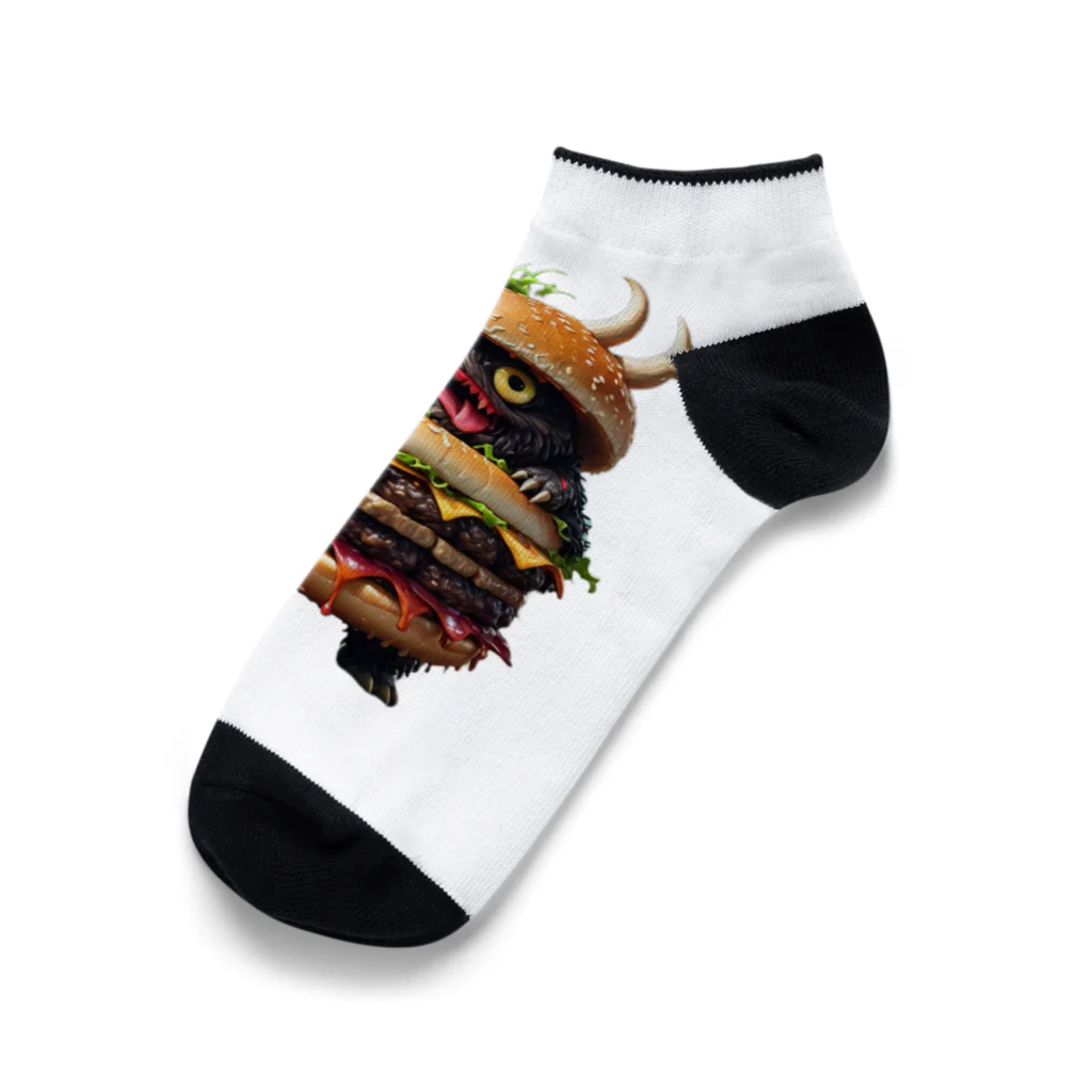 AI妖怪大図鑑のトリプル肉厚ビーフバーガー妖怪　バグドガルド Ankle Socks