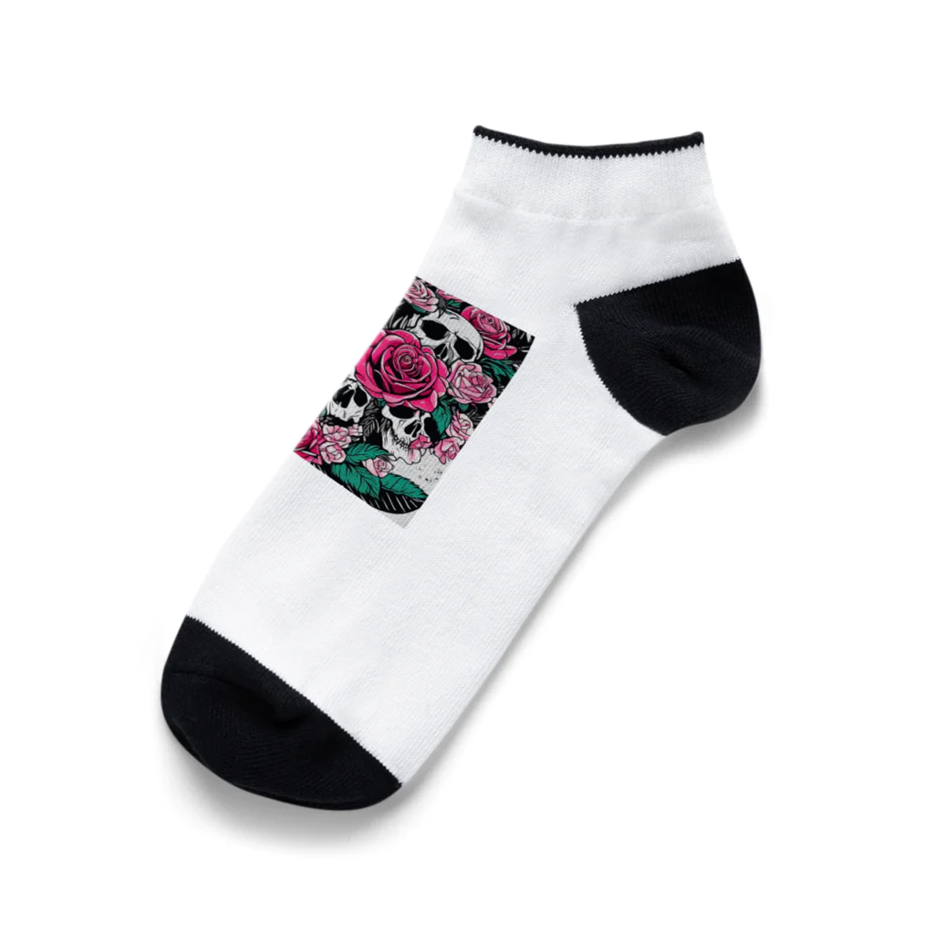 ピンクリボンの薔薇髑髏01 Ankle Socks