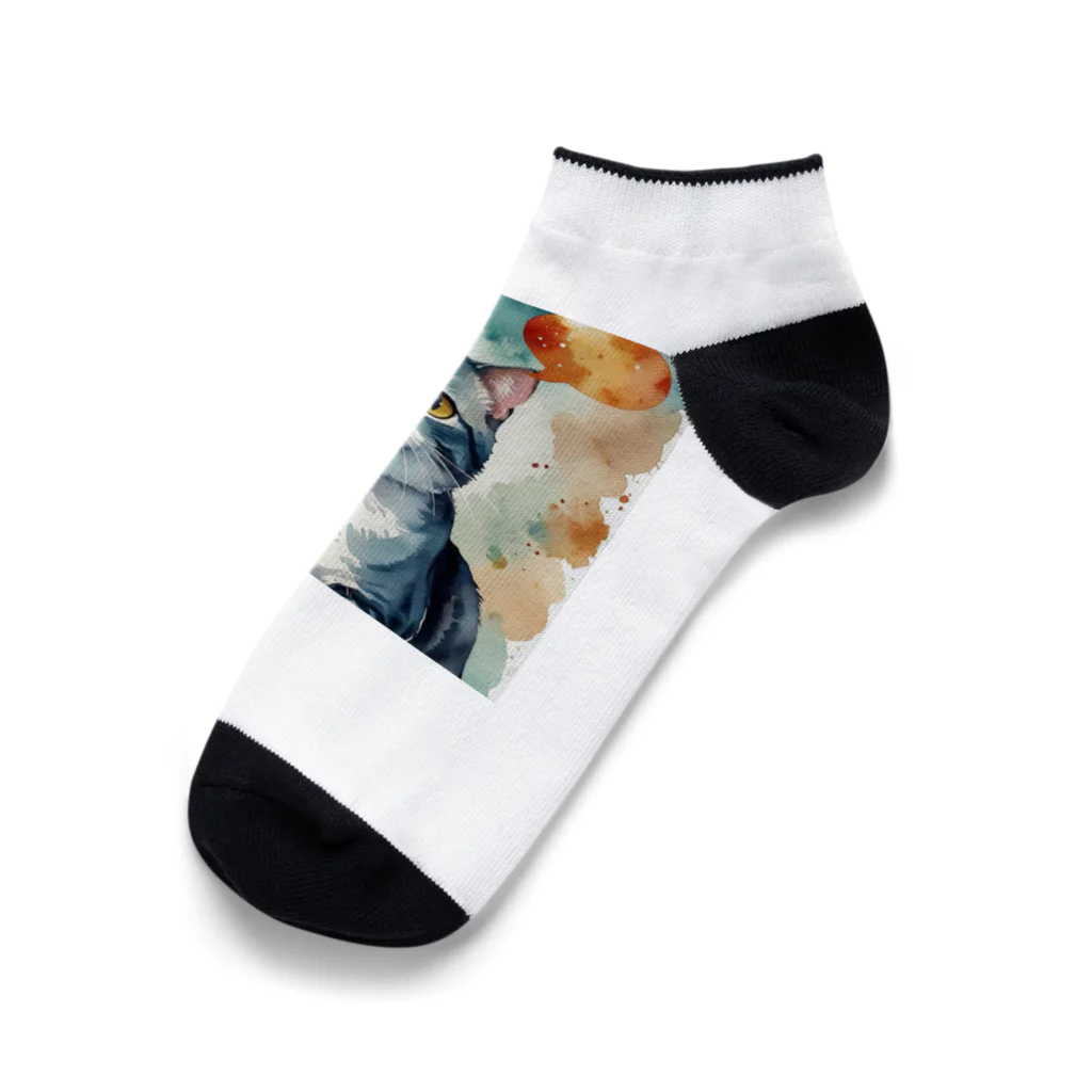 ふざけT専門店のふわふわの子猫の水彩画 Ankle Socks