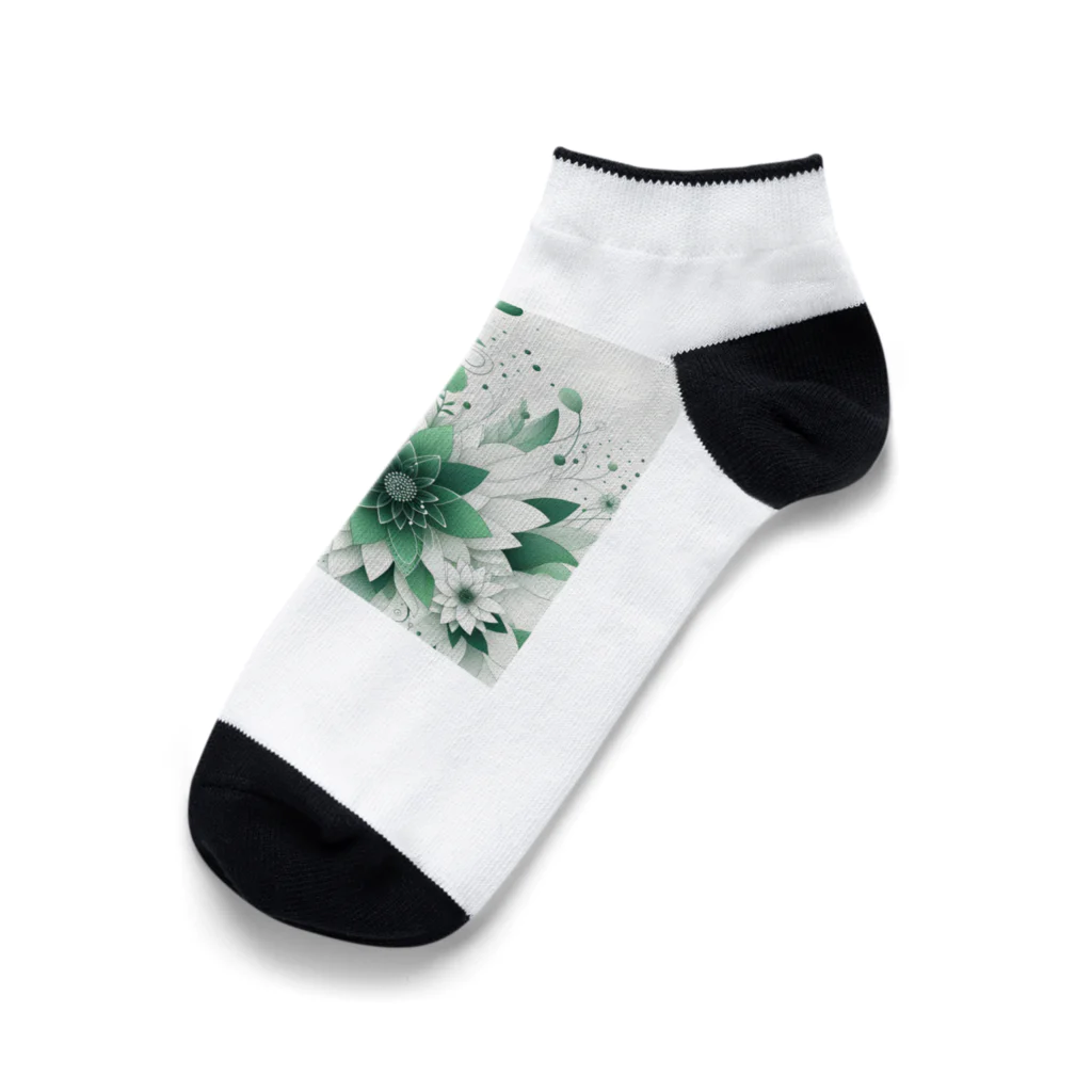 アミュペンの数学的なデザインを持つ緑と白の花 Ankle Socks