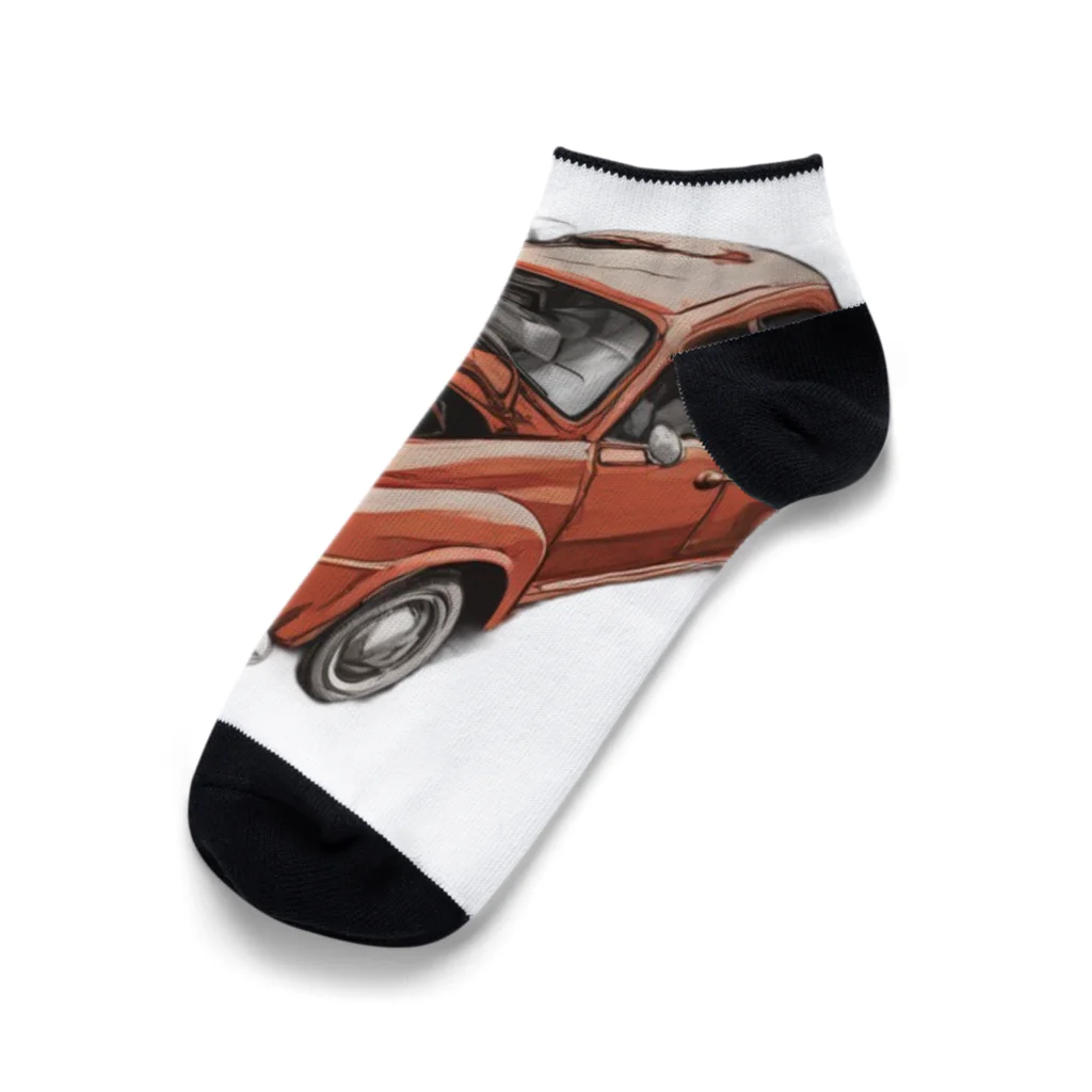 River book designのスポーティな赤い車がセンターに駐車。 Ankle Socks