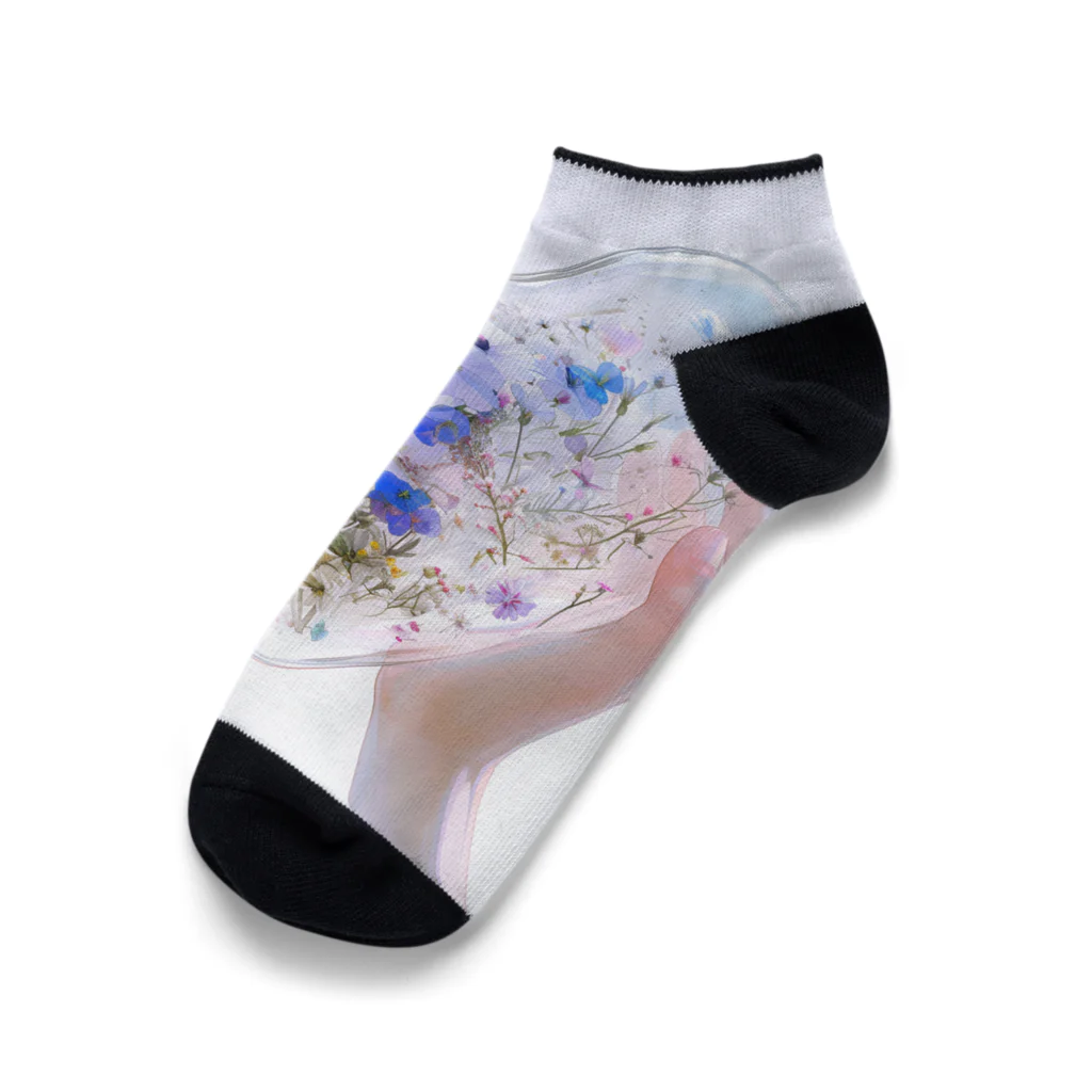 AQUAMETAVERSEのクリスタルの中に押し花がある　なでしこ1478 Ankle Socks