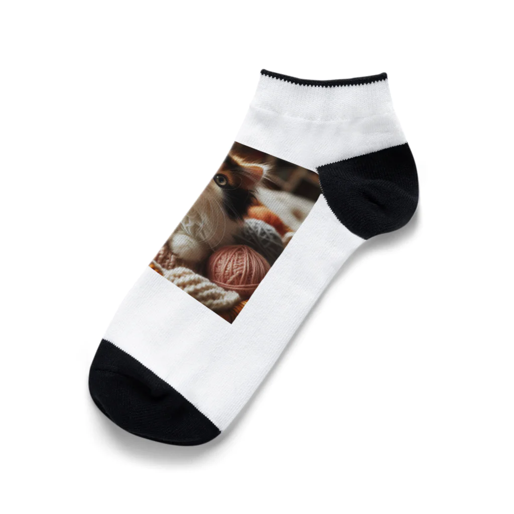 SkyBlueのかわいい三毛猫 Ankle Socks