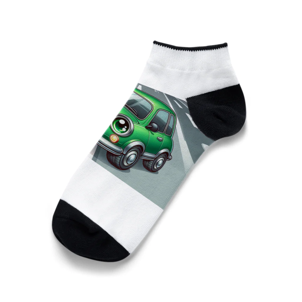 kawadangoのかわいい緑の車 Ankle Socks