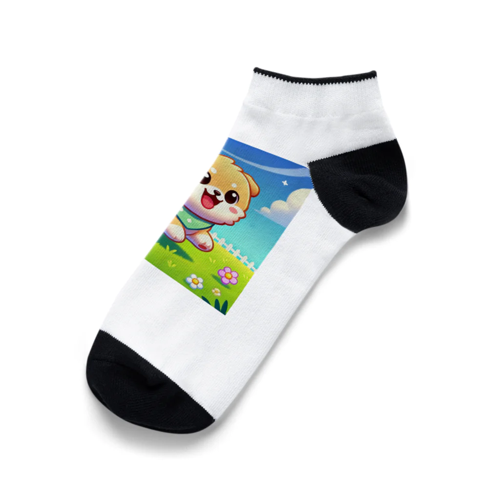 柴犬LOVEの花咲く庭で楽しそうに走る柴犬ちゃん Ankle Socks