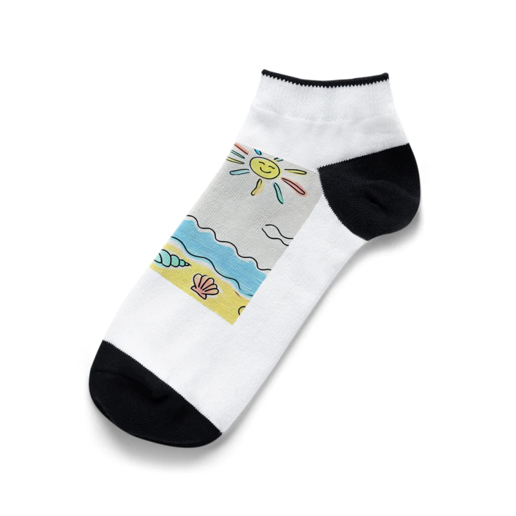 海の幸の小学生の描いた思い出のビーチ Ankle Socks