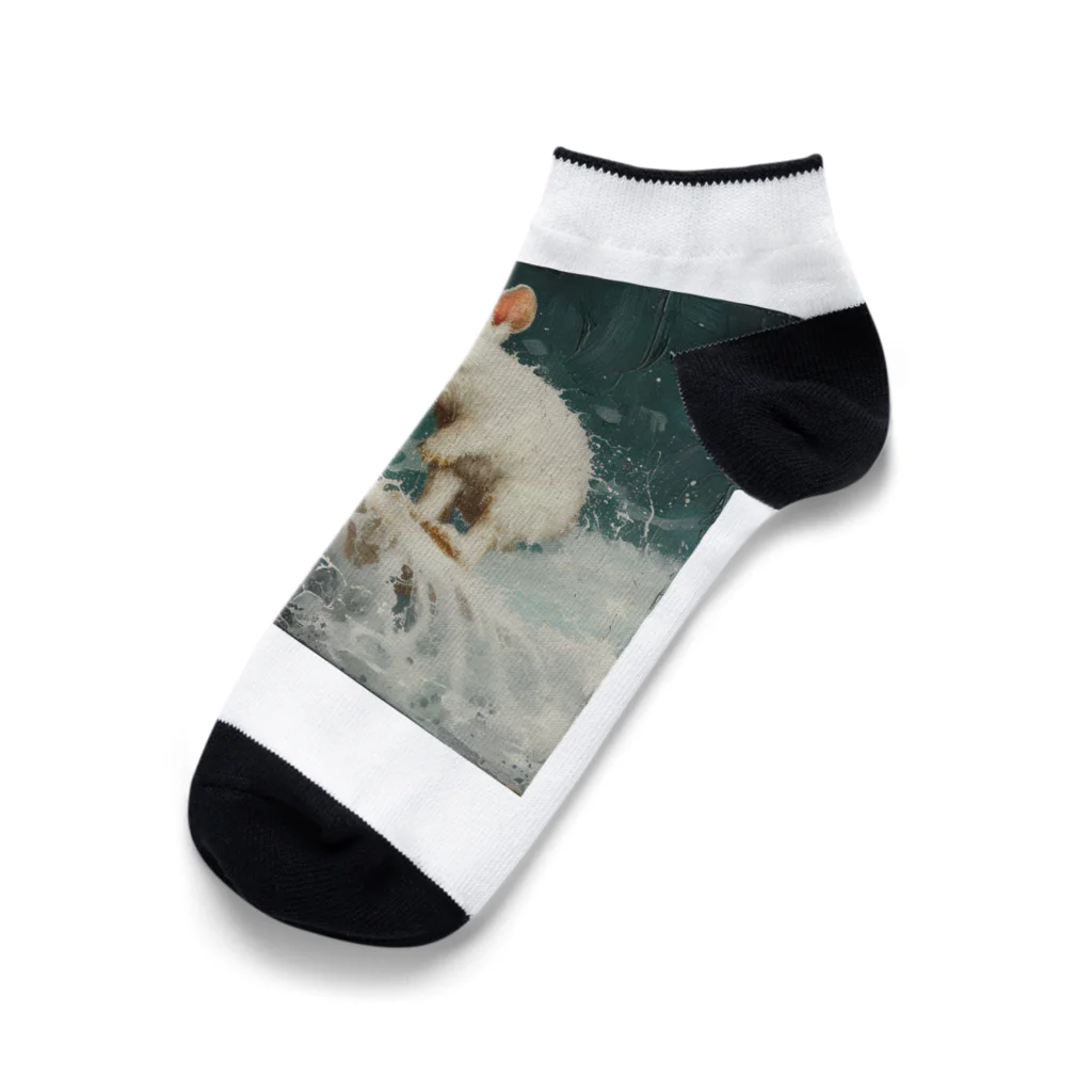 AQUAMETAVERSEのサーフィンをするウサギ Ankle Socks