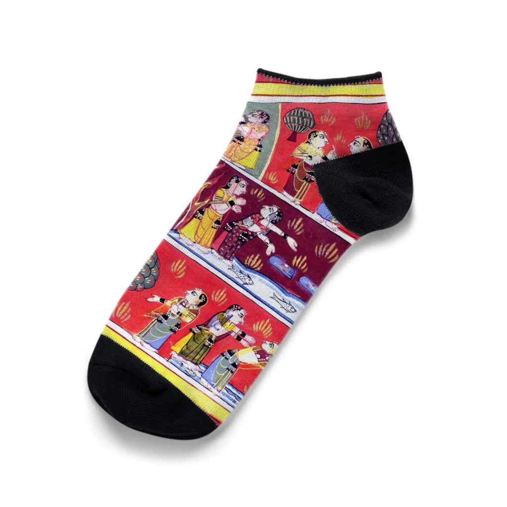 Nursery Rhymes  【アンティークデザインショップ】のインド絵画「クリシュナ探し」 Ankle Socks