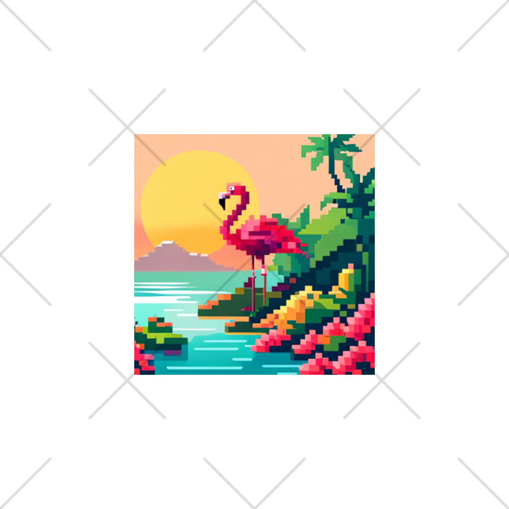 動物マニアのドット絵ショップのドット絵の幻想的なフラミンゴ🦩🌇 Ankle Socks