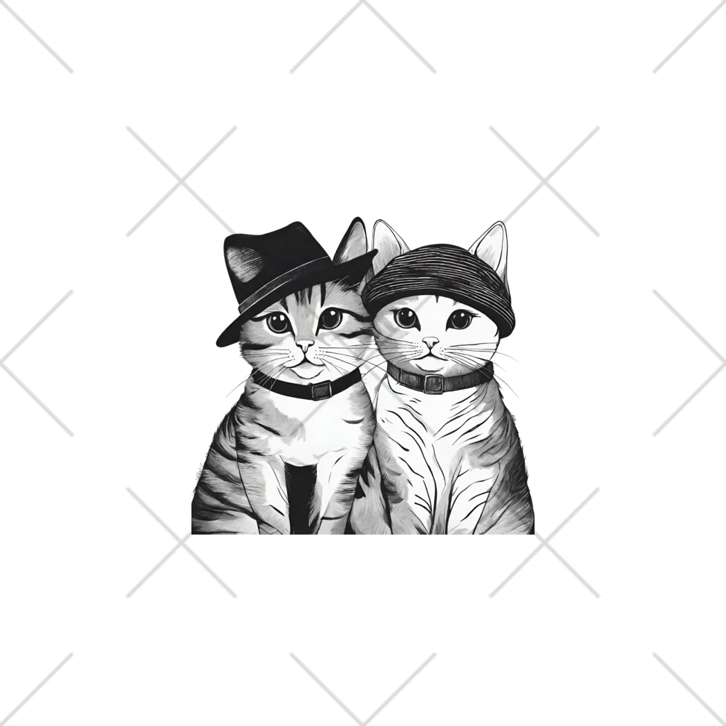 動物夫婦イラスト屋さんの帽子を被った猫夫婦 くるぶしソックス