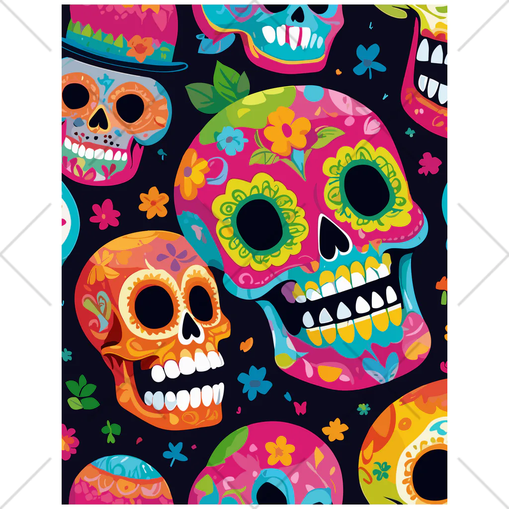 ファンシーTシャツ屋のメキシコ伝統モチーフのカラフルスカル くるぶしソックス