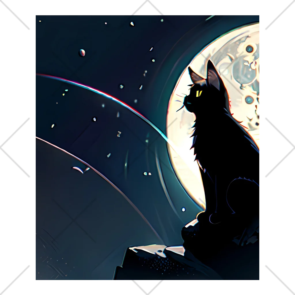 黒猫と珈琲の月夜を眺める黒猫 くるぶしソックス