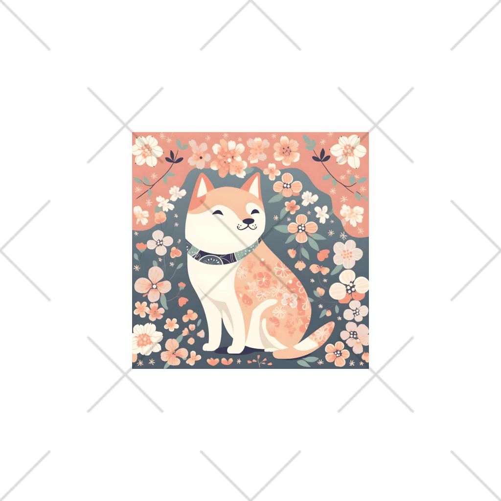 Grazing Wombatの日本画風、柴犬と桜-Japanese-style painting of a Shiba Inu with cherry blossoms くるぶしソックス