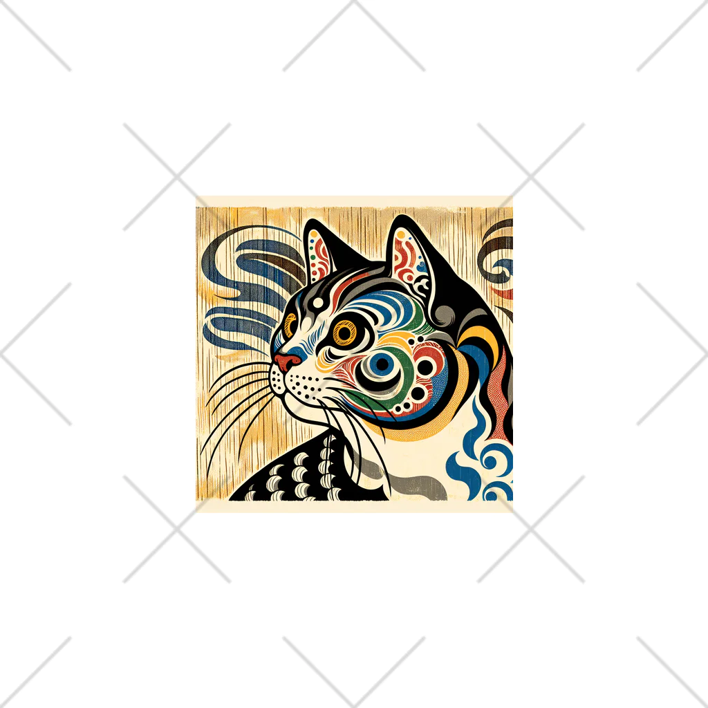 chaochao0701の浮世絵風　猫（顔）"Ukiyo-e Style Cat (Face)"  "浮世绘风格的猫（脸）" くるぶしソックス