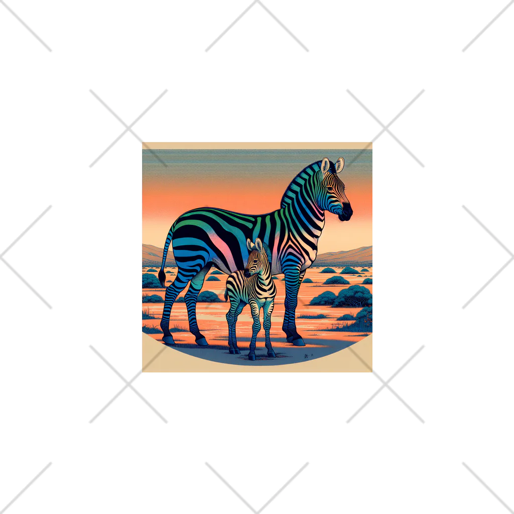 chaochao0701の浮世絵風　シマウマ（偉大な野生動物）"Ukiyo-e Style Zebra (Majestic Wild Animal)" "浮世绘风格的斑马（伟大的野生动物）" Ankle Socks