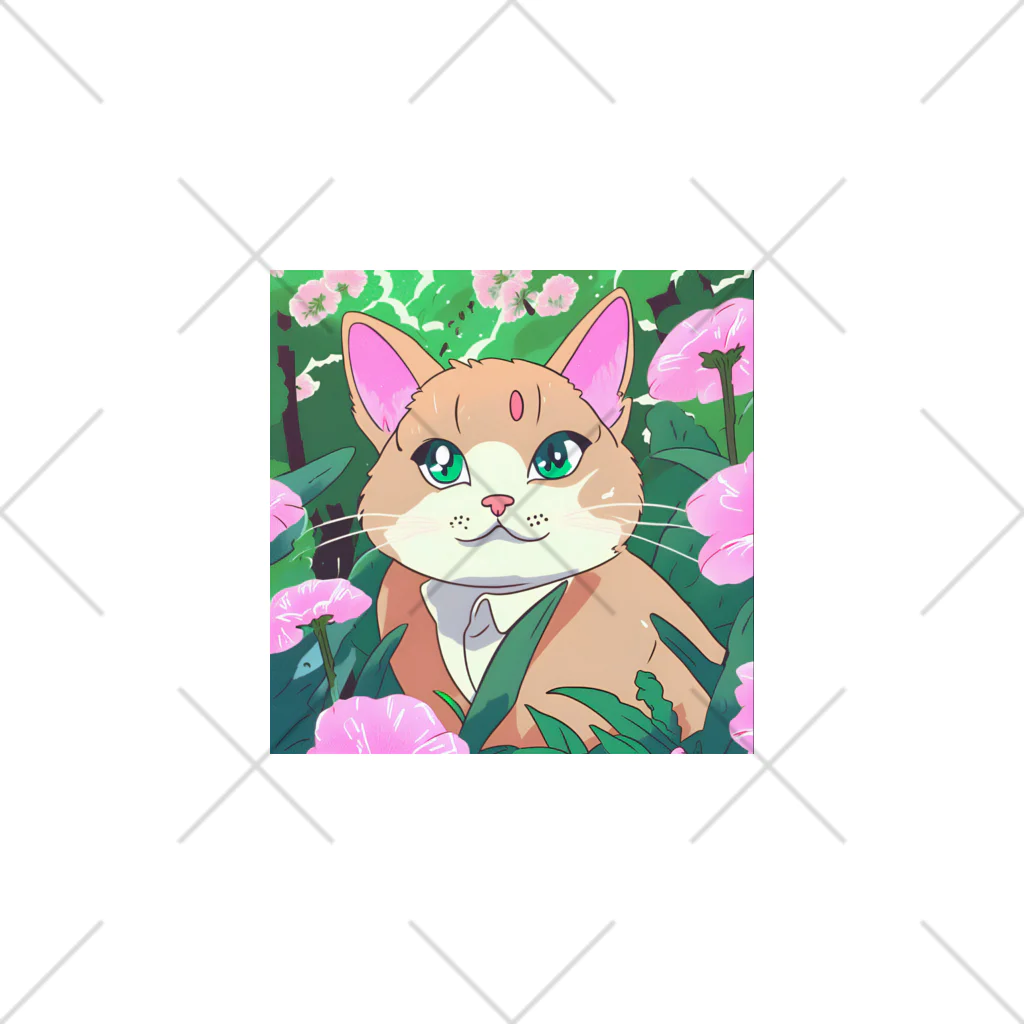 キュート＆クールのアニメ調・花畑の猫 くるぶしソックス