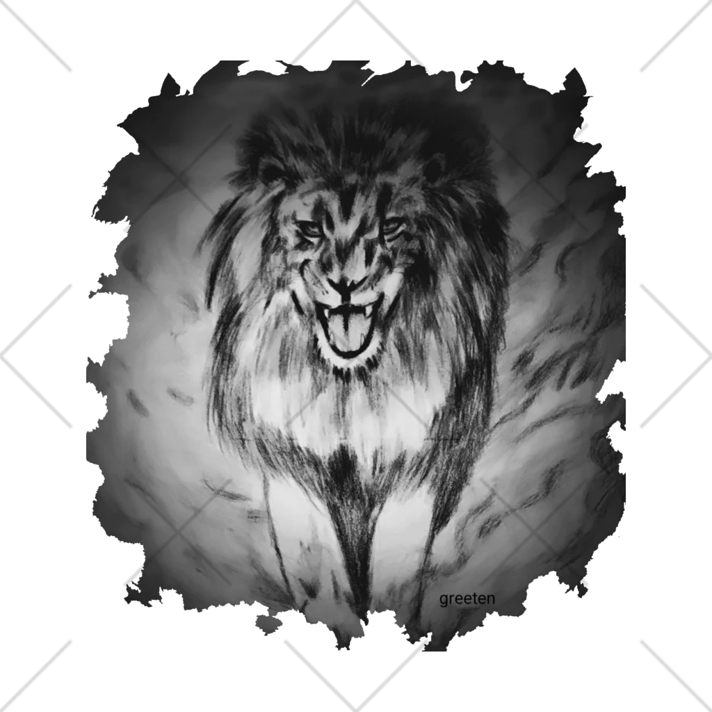 greetenのライオン　アートアニマル　モノクロ くるぶしソックス