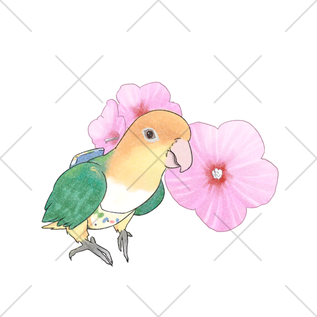 まめるりはことりのお花とシロハラインコちゃん【まめるりはことり】 くるぶしソックス