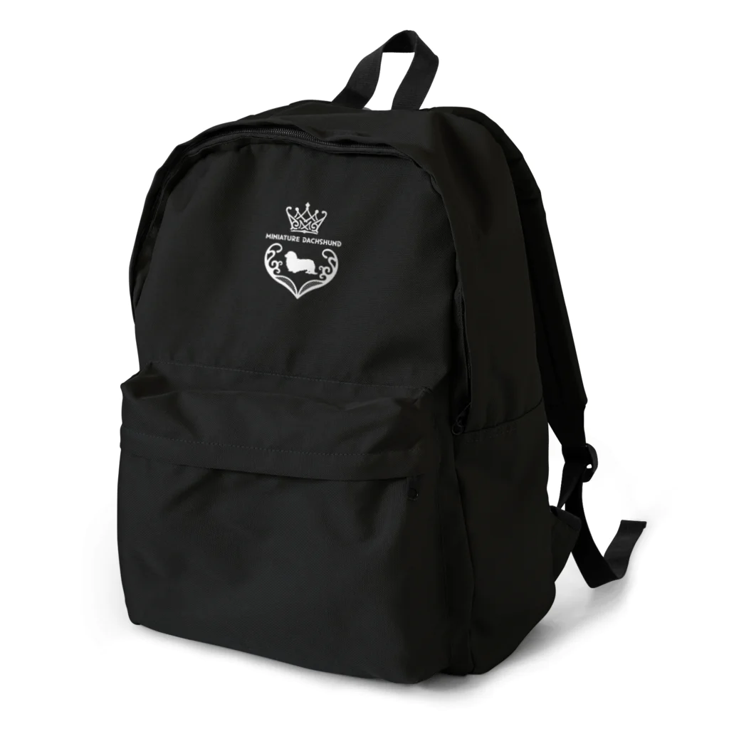 onehappinessのミニチュアダックスフンド　crown heart　onehappiness　white Backpack