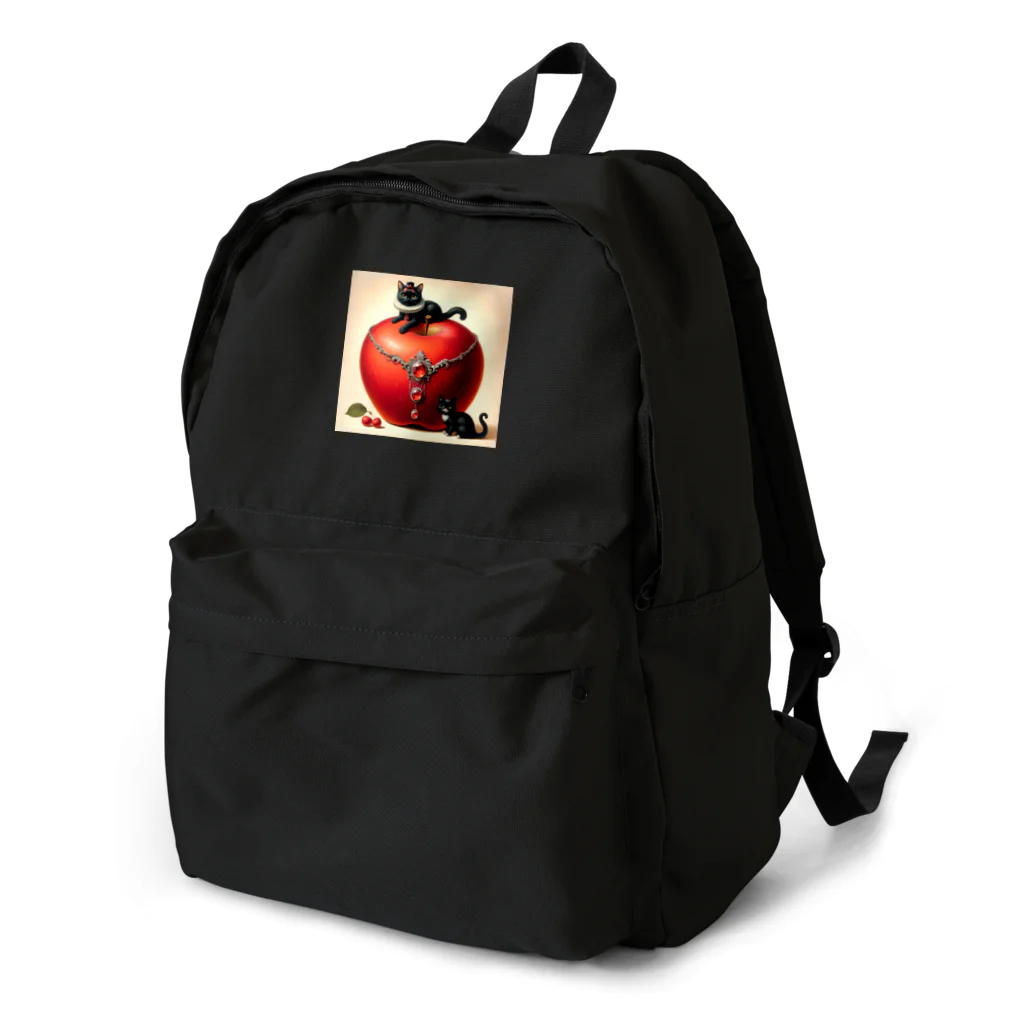 DeenaDeeのElegant Apple with Black Cats and Intricate Necklace  -優雅なリンゴと黒猫と精巧なネックレス Backpack