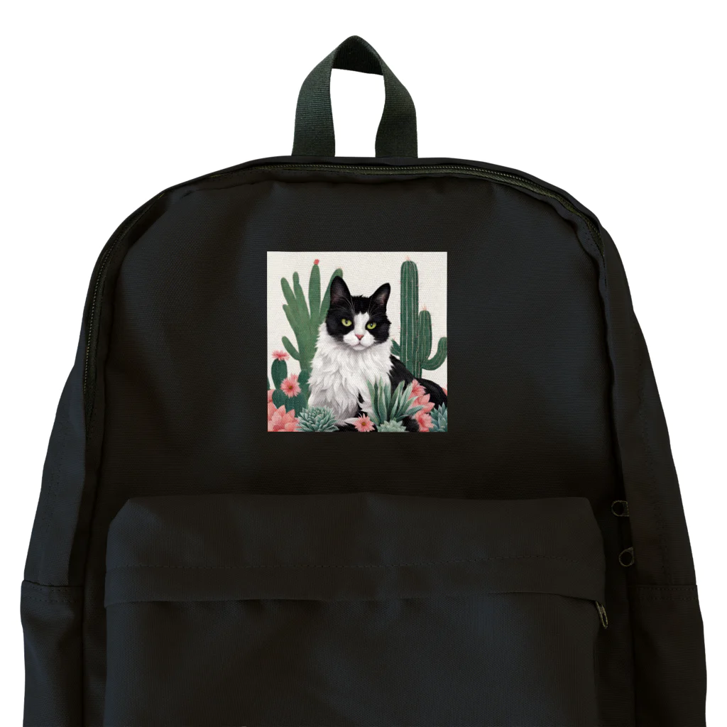 capcat1919のハチワレ白黒猫とサボテン Backpack