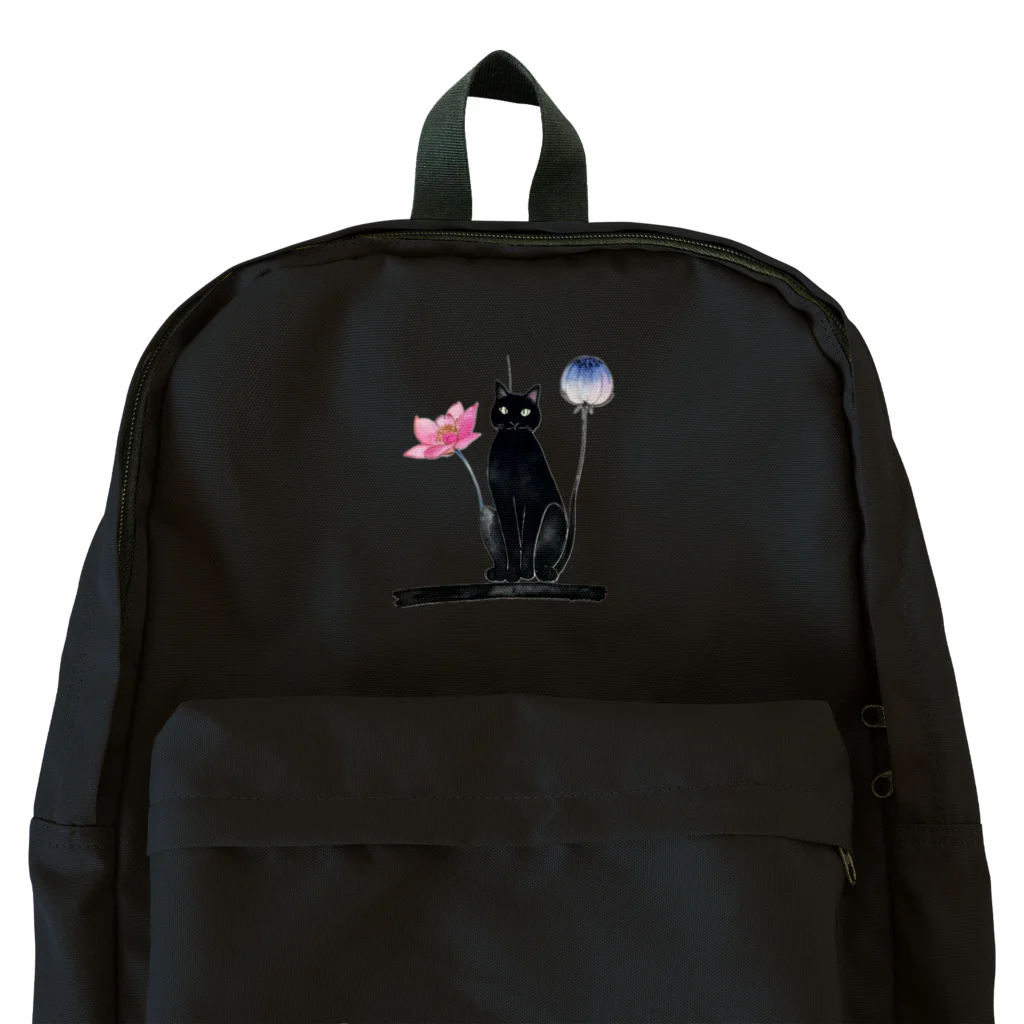 幸運のしっぽの黒猫と花 Backpack