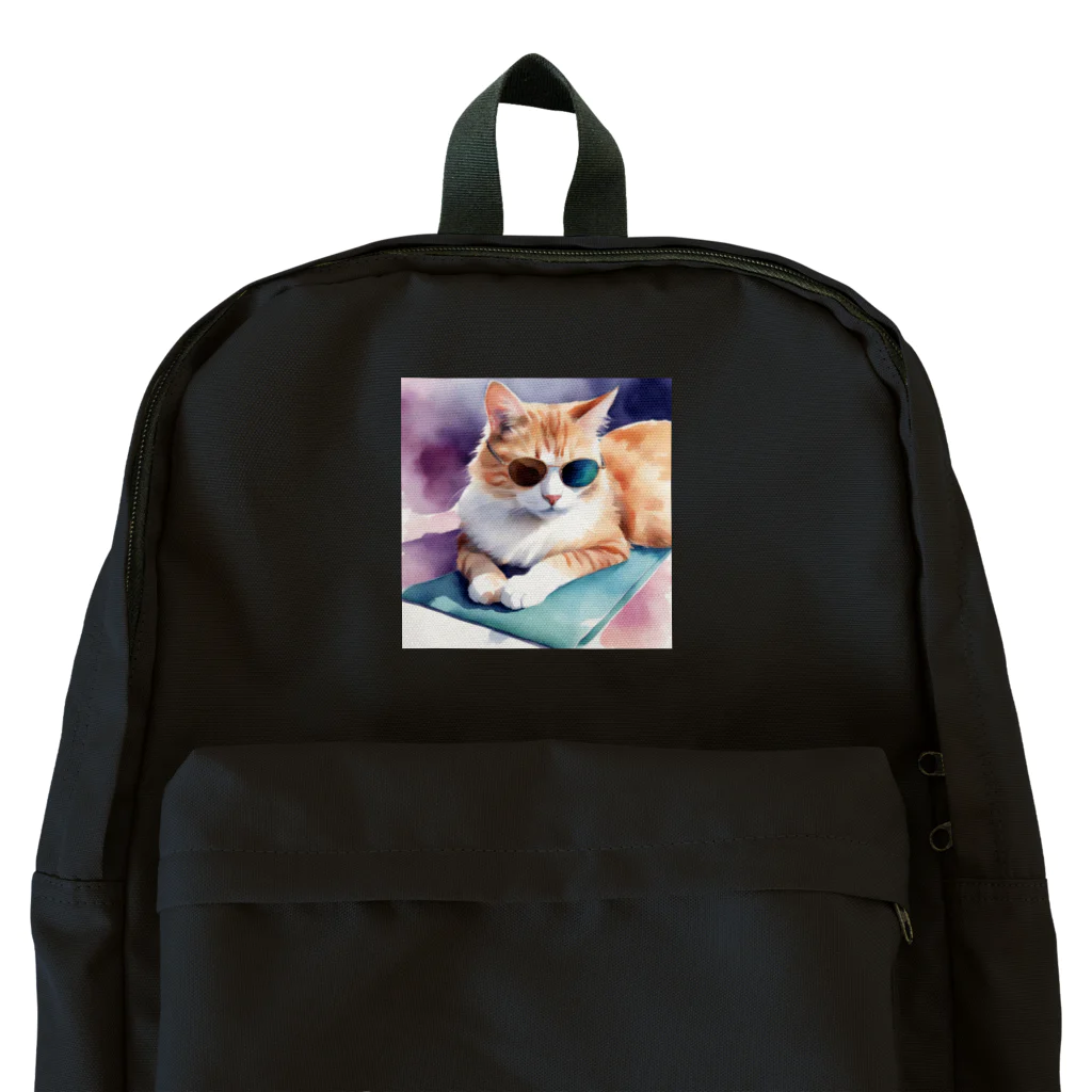 ryusky_333のサングラス姿の猫がヨガポーズでリラックス！ Backpack