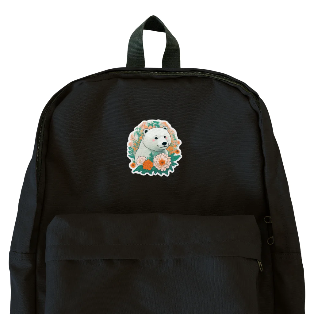 りんりんの可愛いシロクマちゃんショップ　かわいいよ！の花に囲まれている白くま Backpack